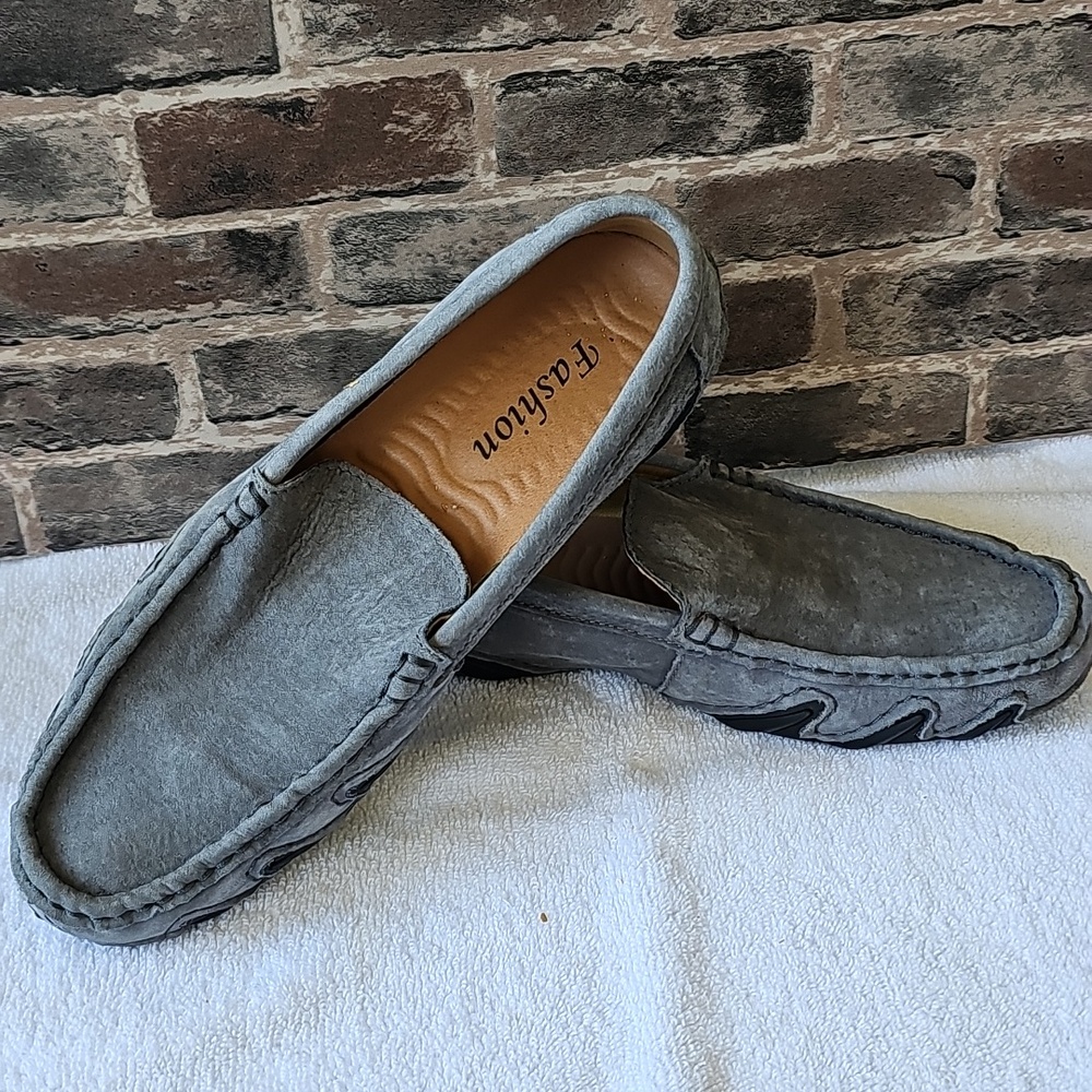 Men's Grey Suede Loafers - Slip-On Casual Driving Shoes